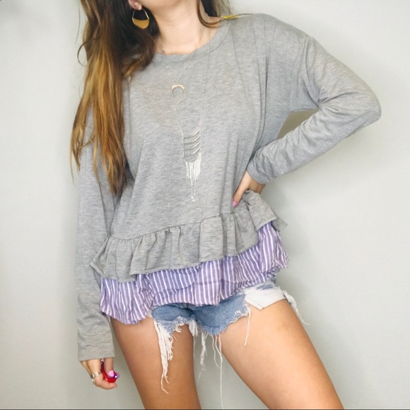 bp Sweaters - BP gray ruffle layered pullover
